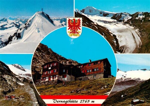 Vernagthuette 2766m oetztaler Alpen Tirol AT mit Wildspitze und Similaun oetztal