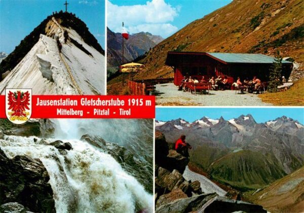 Mittelberg Pitztal Tirol Jausenstation Gletscherstube Gipfelkreuz Wasserfall Pan