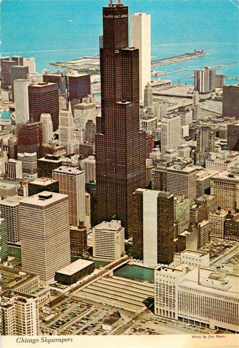 Chicago Illinois Skyscrapers Aerial view of two of the tallest buildings in the