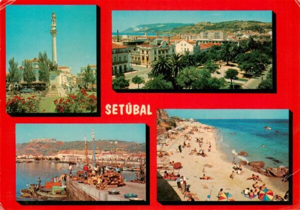Setubal PT Monument Panorama Hafen Strand