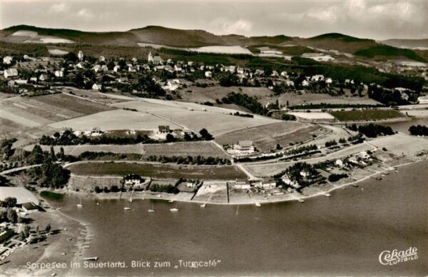 Sorpesee Sauerland Fliegeraufnahme mit Blick zum Turmcafe