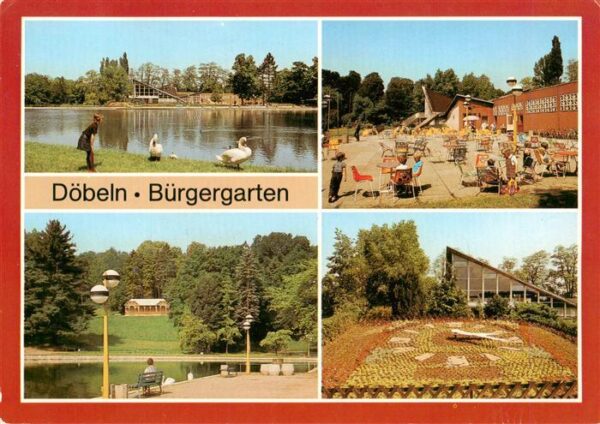 Doebeln Buergergarten Schwanenteich Strandpartie Sonnenuhr