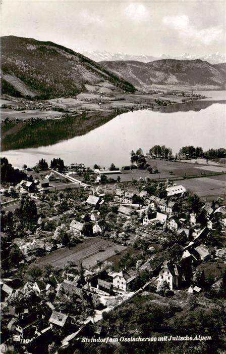 Steindorf Ossiacher See Kaernten AT Fliegeraufnahme mit Julische Alpen