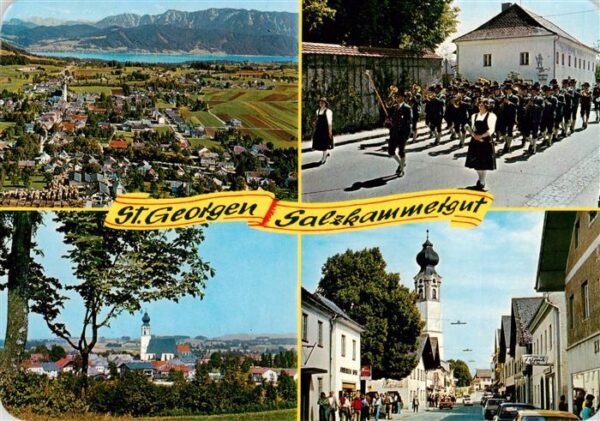 St Georgen Attergau Fliegeraufnahme mit Attersee Festumzug Panorama Strassenpart