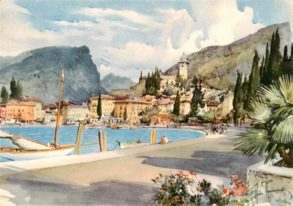Torbole Lago di Garda IT Panorama Kuenstlerkarte