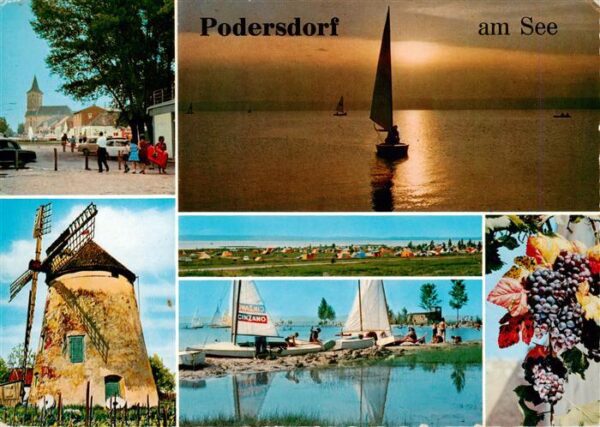 Podersdorf Neusiedler See AT Badestrand Sonnenuntergang Campingplatz Windmuehle