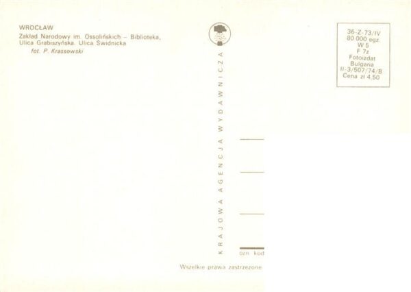 Wroclaw Breslau PL Zaklad Narodowy im Ossolinskich Biblioteka Ulica Grabiszynska – Bild 2