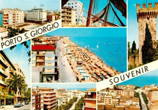 Porto San Giorgio Fermo Marche IT Teilansichten Strand Burgturm