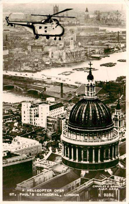 London  UK Helicopter over St Pauls Cathedral