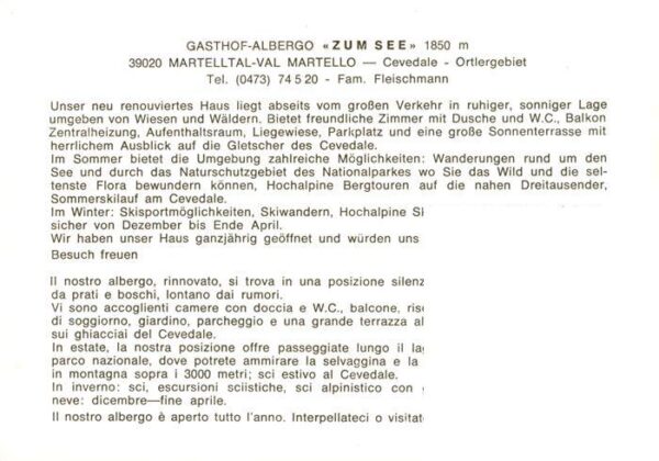 Martelltal Bolzano IT Gasthof zum See – Bild 2