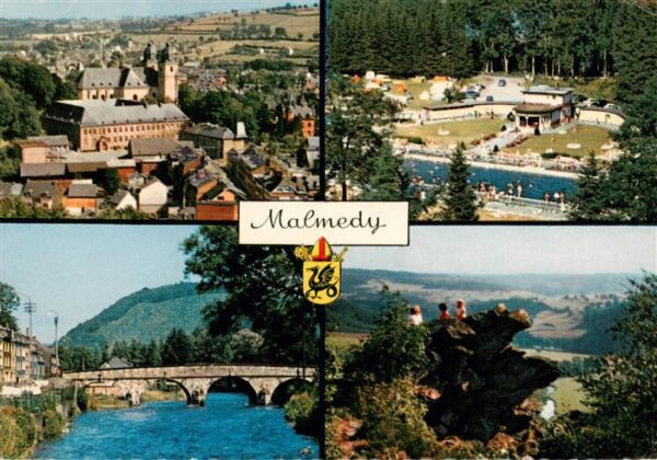 Malmedy Wallonie Stadtpanorama Bruecke Freibad Felsen Landschaft