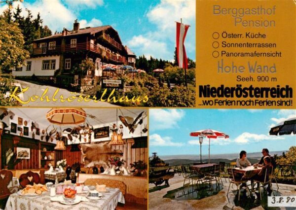 Hohe Wand 1135m Niederoesterreich AT Kohlroeserlhaus Gaststube Terrasse