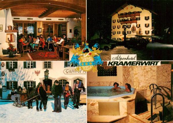 Mayrhofen Zillertal AT Alpenhotel Kramerwirt Gastraum Pferdeschlitten Whirlpool