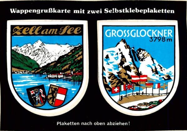 Zell See AT Wappengrusskarte mit zwei Selbstklebeplaketten