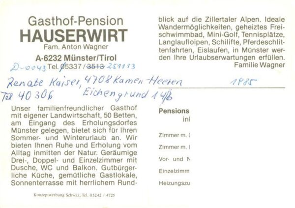 Muenster Tirol Gasthof Pension Hauserwirt Gastraum Zimmer – Bild 2