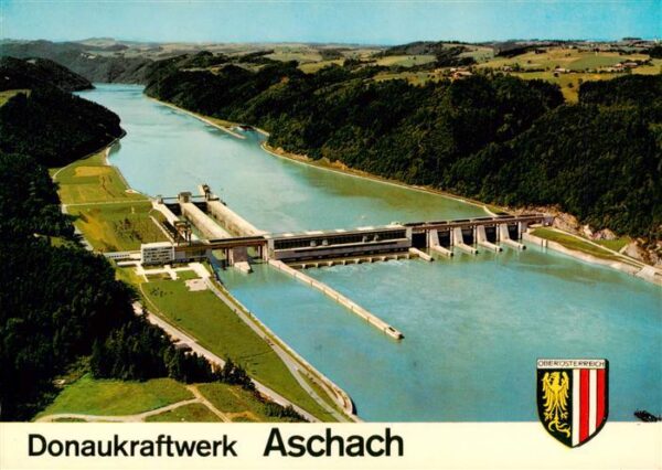 Aschach Donau Oberoesterreich AT Donaukraftwerk Aschach Fliegeraufnahme