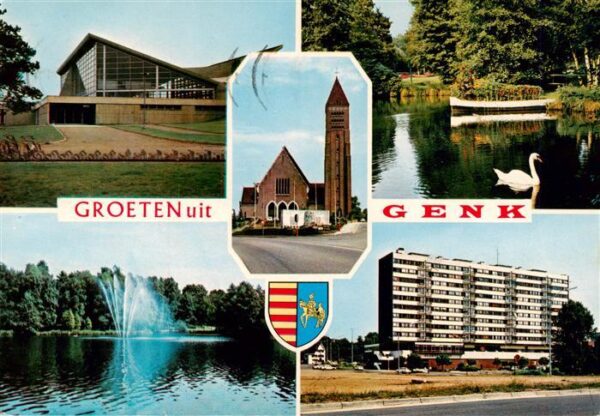 Genk Halle Kirche Schwanenteich Fontaene Hotel