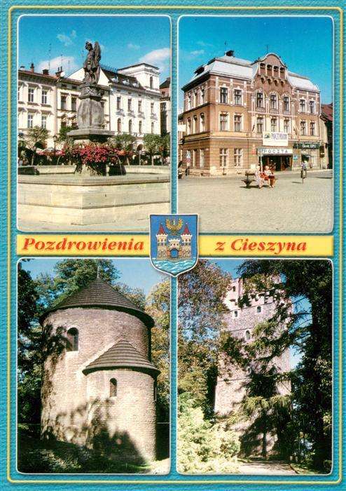 Cieszyn Teschen Oberschlesien PL Rynek fontanna z figura sw Florana oraz secesyj