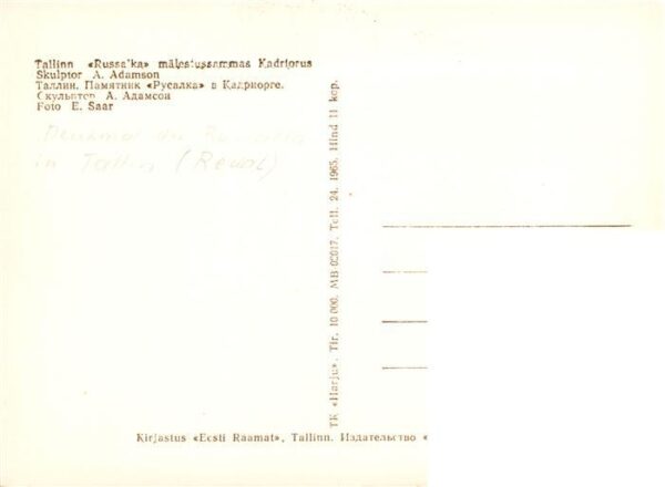 Tallinn Reval Estonia Denkmal Skulpteur A. Adamson – Bild 2