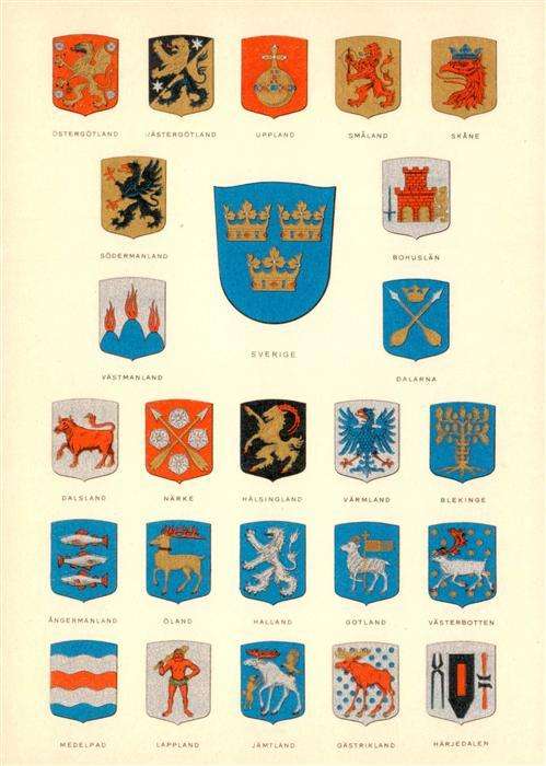 Schweden Sweden  The Arms of Sweden and the Swedisch Provinces Reichs- und Provi