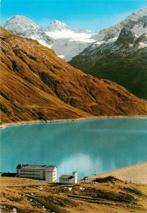 Vorarlberg AT Silvrettasee mit Hotel und Gr und Kl Piz Buin