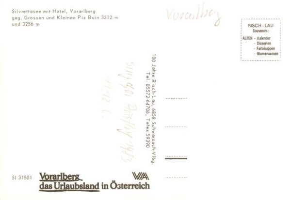 Vorarlberg AT Silvrettasee mit Hotel und Gr und Kl Piz Buin – Bild 2