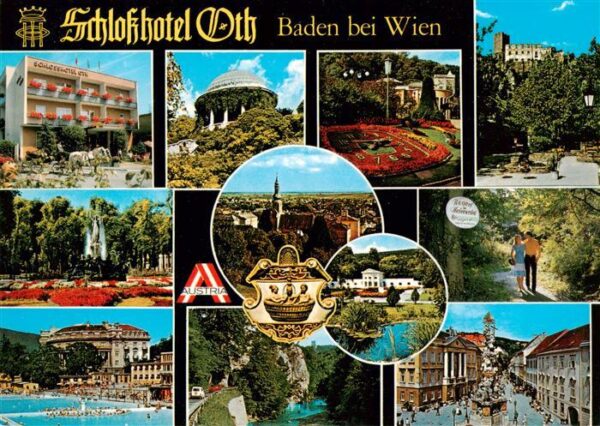 Baden  Wien AT Schlosshotel Oth Park Schloss Schwimmbad Panorama Ortspartie Wald