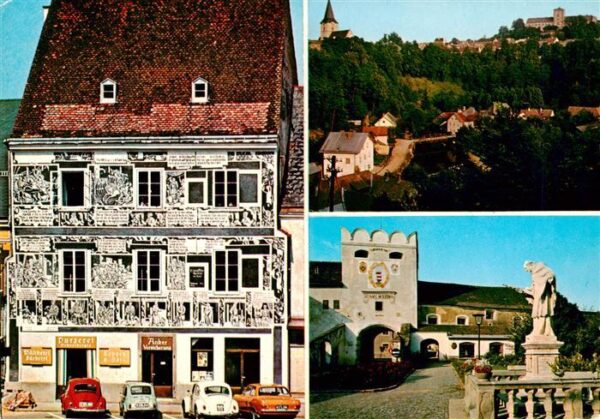 Weitra Bemaltes Geschaeftshaus Panorama Stadtor Denkmal