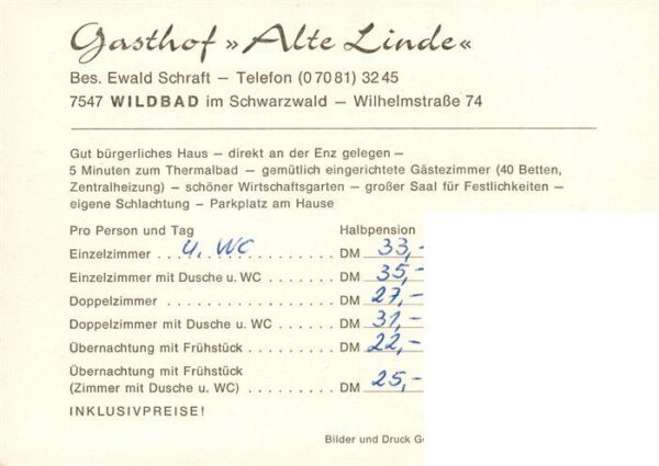 Wildbad Schwarzwald Gasthof Alte Linde Restaurant Ortsansichten – Bild 2