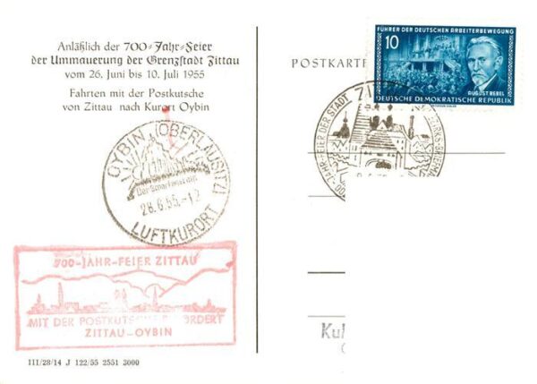 Zittau 700 Jahrfeier der Ummauerung der Grenzstadt Postkutsche Kuenstlerkarte – Bild 2