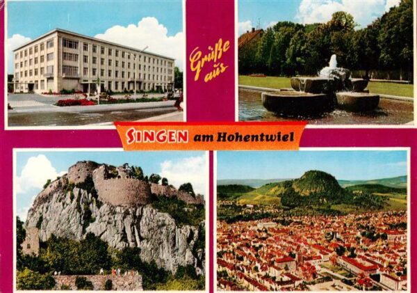 Singen Hohentwiel Rathaus Brunnen Burgruine Fliegeraufnahme