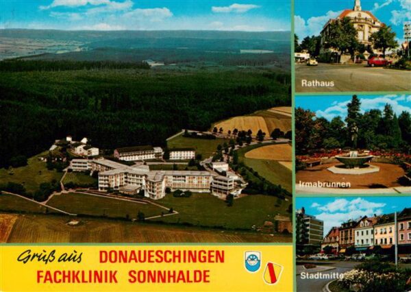 Donaueschingen Fachklinik Sonnhalde Fliegeraufnahme Rathaus Irmabrunnen Stadtmit