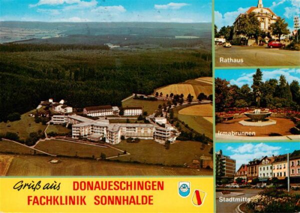 Donaueschingen Sanatorium Sonnhalde Fliegeraufnahme Rathaus Irmabrunnen Stadtmit