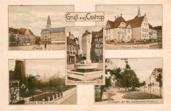 Castrop-Rauxel Marktbrunnen - Hoehere Stadtschule - Zeche Graf Schwerin