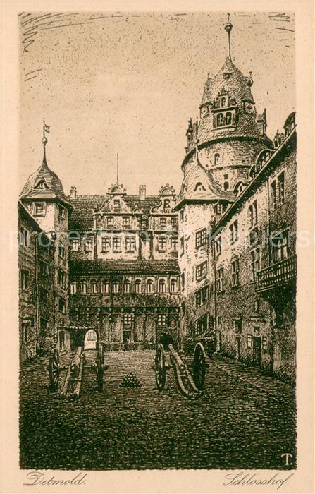 Detmold Schlosshof Kanonen Kuenstlerkarte