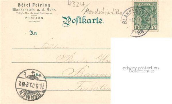 Blankenstein Ruhr Hotel Petring Mondschein-Litho – Bild 2