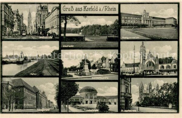Krefeld Rhein Stadtwald Bahnhof St. Josefskirche Friedhofshalle Landgericht Hafe
