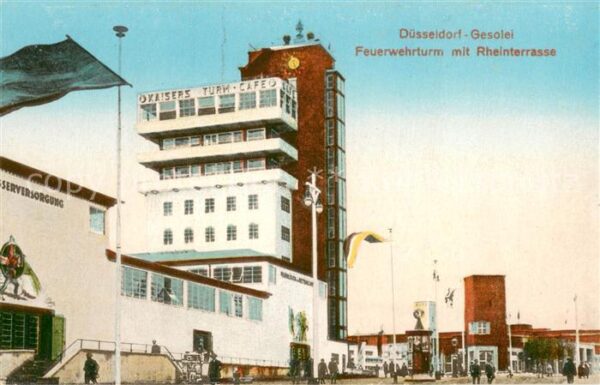 Duesseldorf Gesolei Feuerwehrturm mit Rheinterrasse