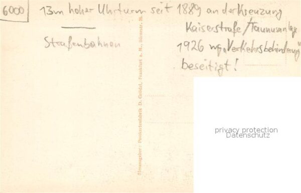 Frankfurt Main Manskopfs Uhrturm mit Schauspielhaus und Strassenbahnen – Bild 2