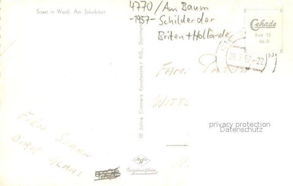 Soest DE NRW Am Jakobitor Baum mit Schildern der Briten u. Hollaender – Bild 2