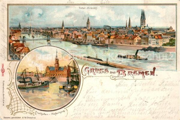 Bremen Total-Ansicht und Freihafen-Hafenhaus