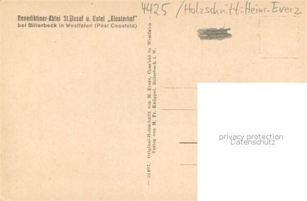 Billerbeck Westfalen Benediktiner-abtei St.Josef Holzschnitt Heinr. Everz – Bild 2