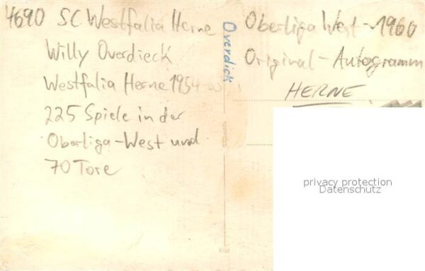 Herne Westfalen Willy Overdieck Portrait SC Westfalia Herne – Bild 2