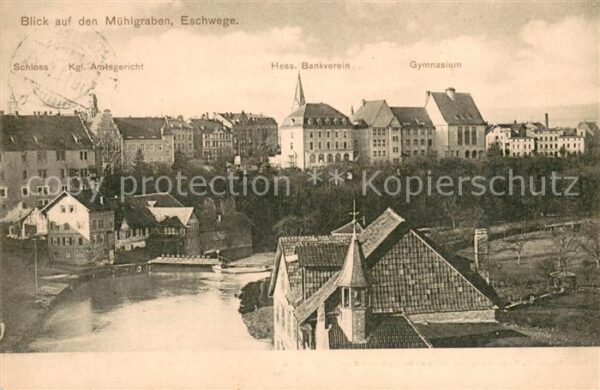 Eschwege Muehlgraben mit Schloss Kgl Amtsgericht Hess Bankverein Gymnasium