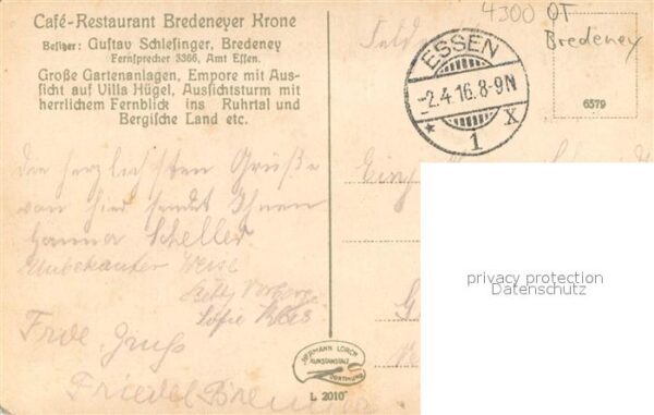 Bredeney Cafe Restaurant Bredeneyer Krone Feldpost – Bild 2
