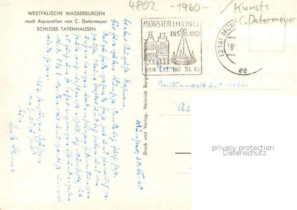 Halle Westfalen Schloss Tatenhausen Wasserburg Kuenstlerkarte C. Determeyer – Bild 2