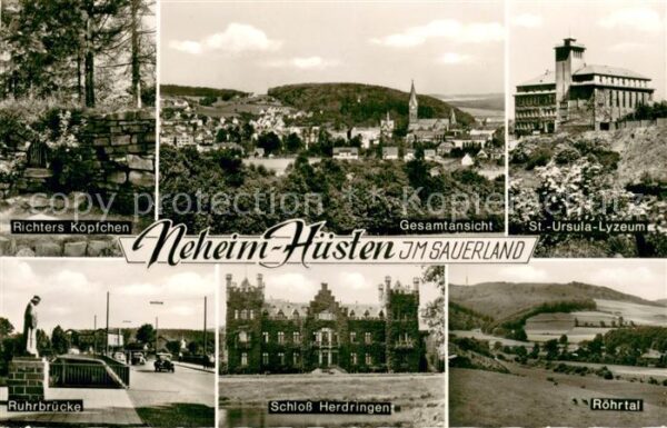Neheim-Huesten Richters Koepfchen Panorama St Ursula Lyzeum Ruhrbruecke Schloss