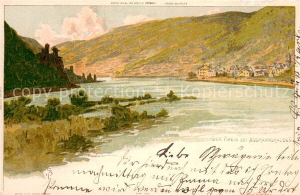 Assmannshausen Rhein Panorama Kuenstlerkarte