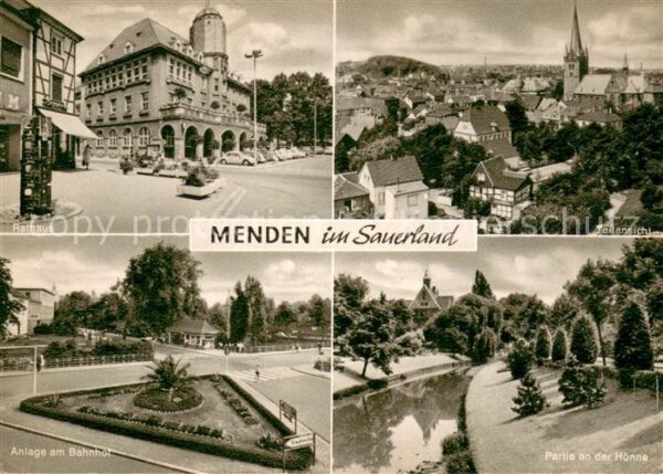 Menden Sauerland Rathaus Teilansicht Anlage am Bahnhof Partie an der Hoenne