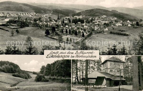 Eckenhagen Jugendherberge-Blockhaus Talpartie und Gesamtansicht